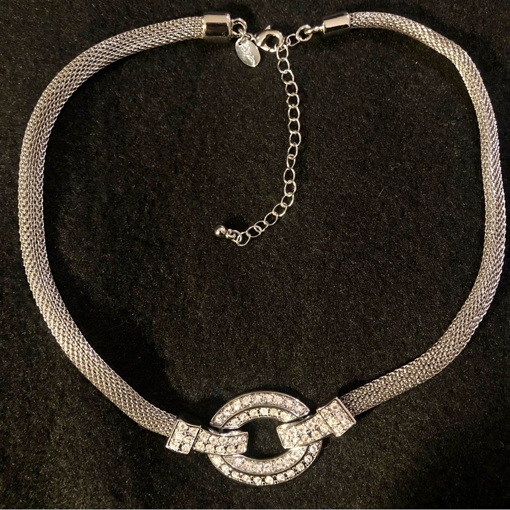 Statement Chocker Necklace Rhinestones Silvertone… - image 1